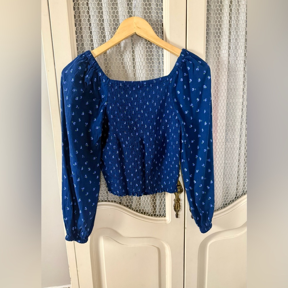 Madewell Lucille Balloon Sleeve Smocked Top in Classic Indigo Floral Size Small - Picture 6 of 8